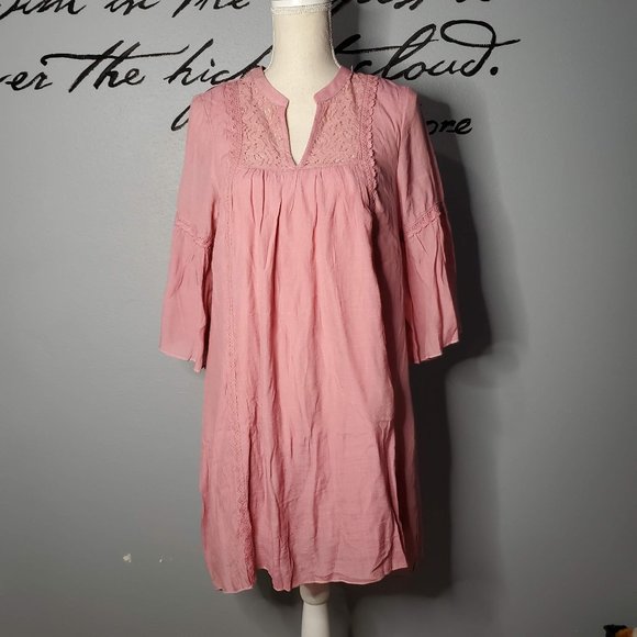 NWT J Gee Soft Rose Pink Boho Babydoll Dress, M - Picture 1 of 6